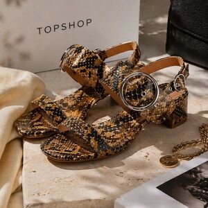 NEW Topshop snake print buckle block heel sandals 9.5